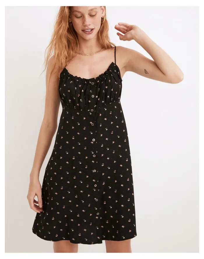 Tie Back Button Front Mini Dress In Geodot Floral True Black Women Madewell Dresses