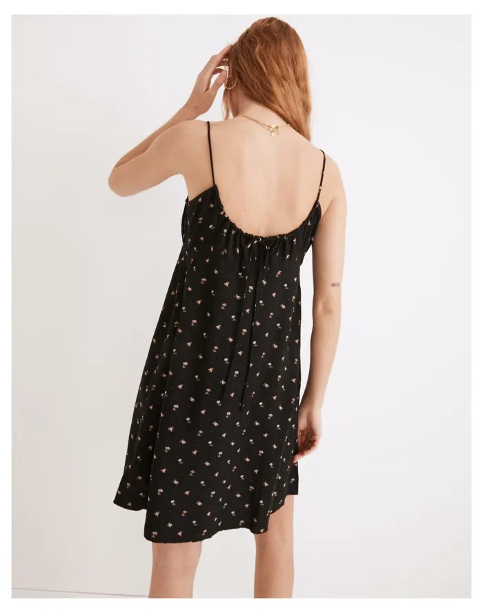 Tie Back Button Front Mini Dress In Geodot Floral True Black Women Madewell Dresses Tie Back Button Front Mini Dress In Geodot Floral True Black Women Madewell Dresses