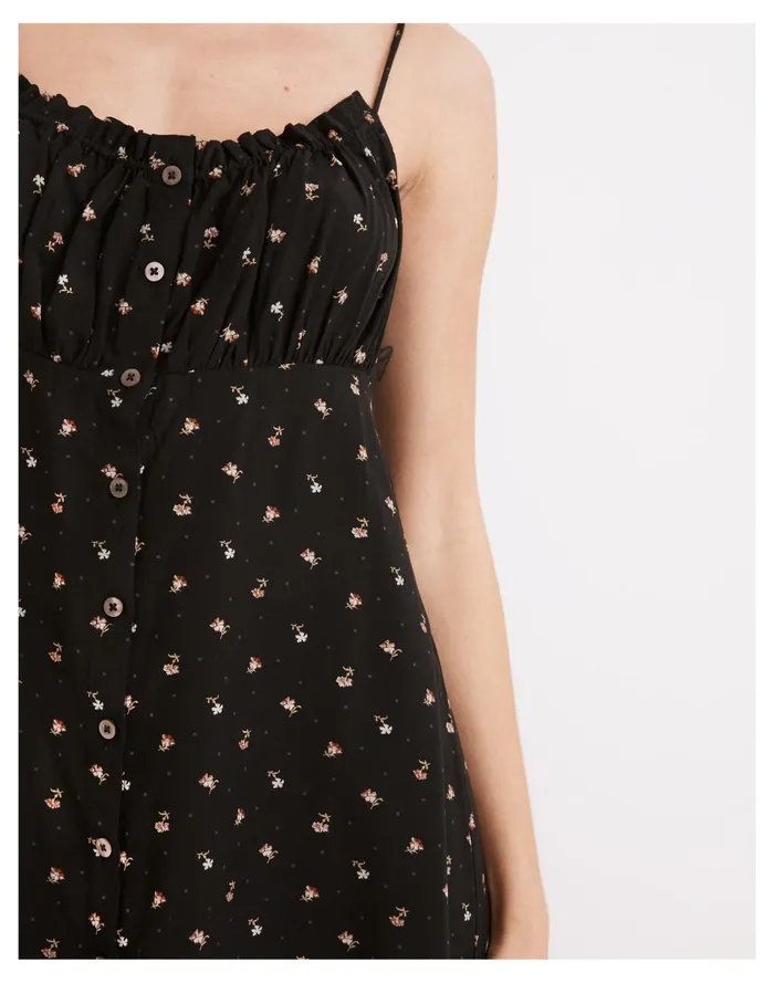 Tie Back Button Front Mini Dress In Geodot Floral True Black Women Madewell Dresses Tie Back Button Front Mini Dress In Geodot Floral True Black Women Madewell Dresses