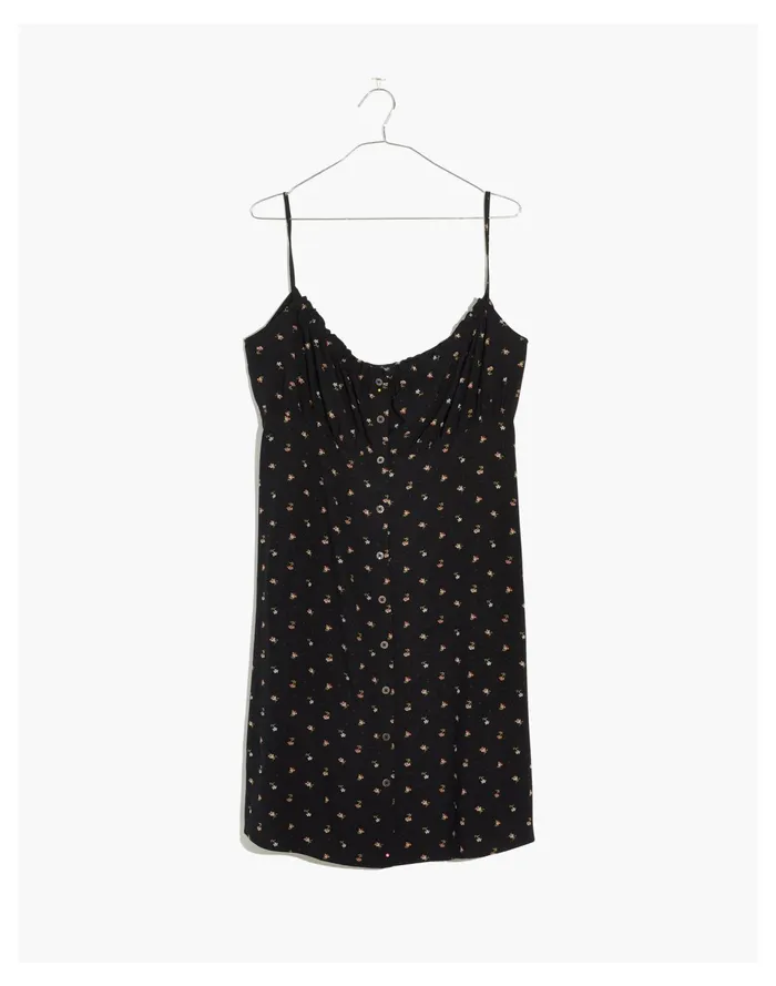 Tie Back Button Front Mini Dress In Geodot Floral True Black Women Madewell Dresses Tie Back Button Front Mini Dress In Geodot Floral True Black Women Madewell Dresses