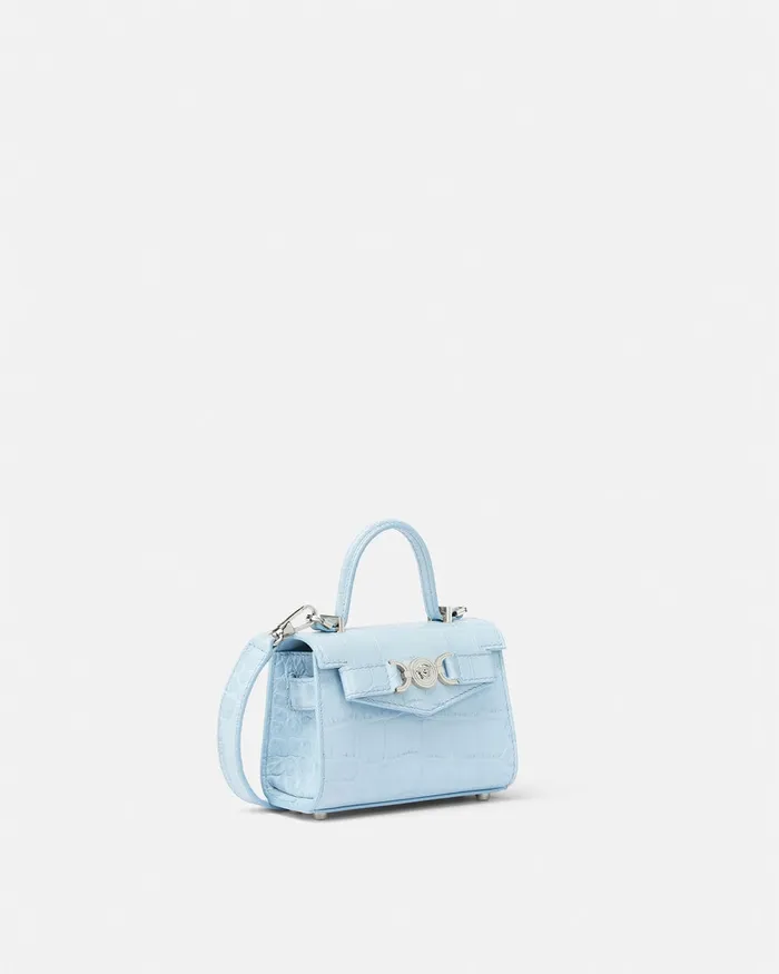 Top Handle Women Versace CrocEffect Medusa 03995 Mini Bag Light Blue