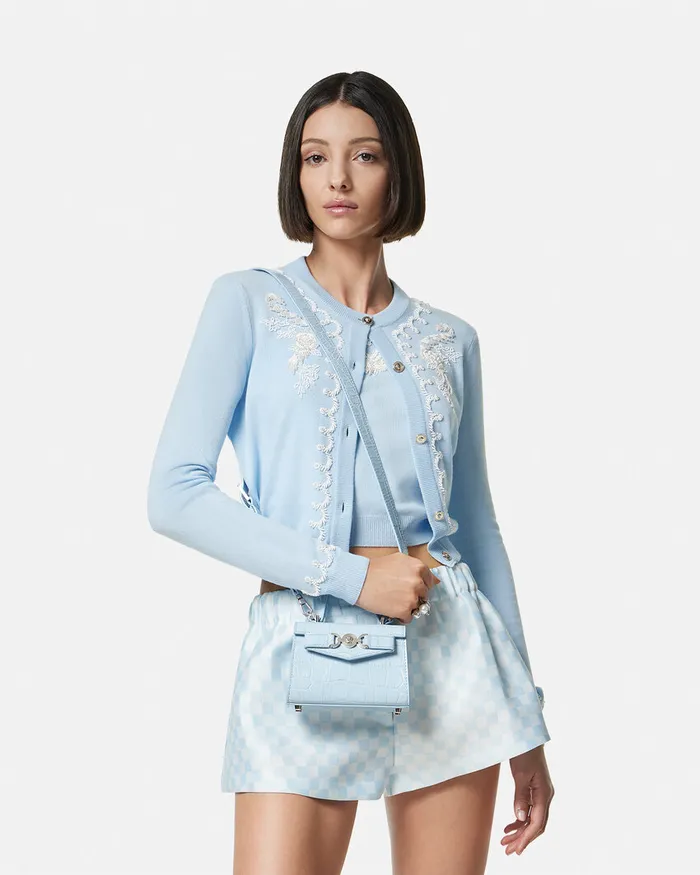 Top Handle Women Versace CrocEffect Medusa 03995 Mini Bag Light Blue