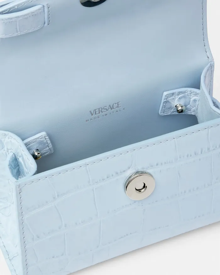 Top Handle Women Versace CrocEffect Medusa 03995 Mini Bag Light Blue