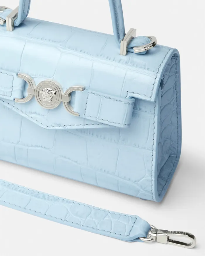 Top Handle Women Versace CrocEffect Medusa 03995 Mini Bag Light Blue