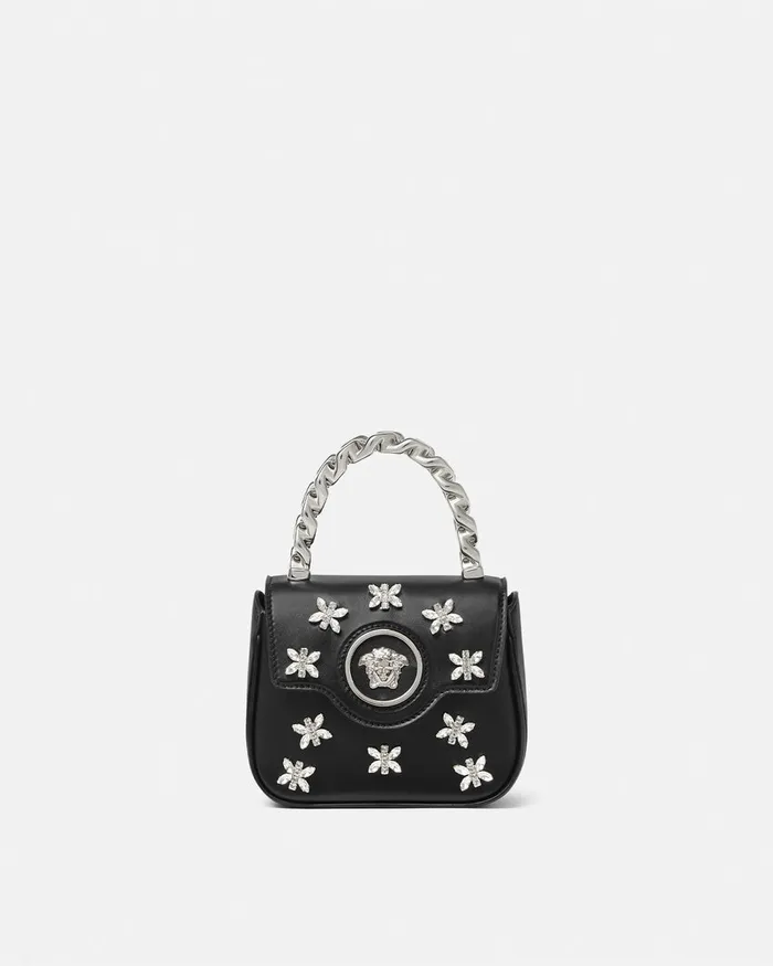 Top Handle Women Versace Crystal La Medusa Mini Bag Blacksilver