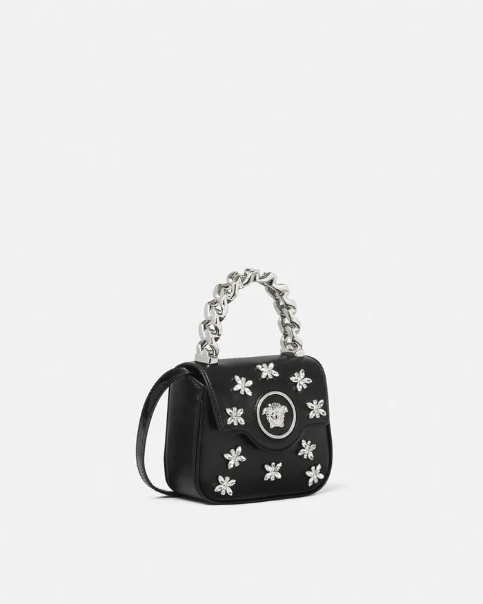 Top Handle Women Versace Crystal La Medusa Mini Bag Blacksilver