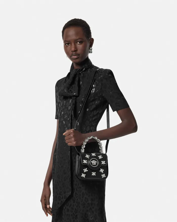 Top Handle Women Versace Crystal La Medusa Mini Bag Blacksilver