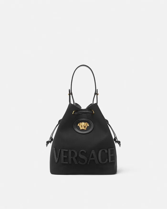 Top Handle Women Versace La Medusa Canvas Bucket Bag Blackgold