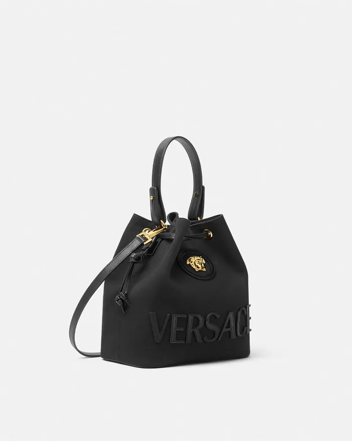 Top Handle Women Versace La Medusa Canvas Bucket Bag Blackgold