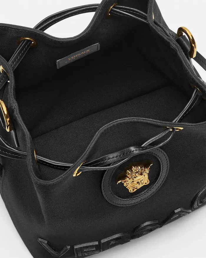 Top Handle Women Versace La Medusa Canvas Bucket Bag Blackgold