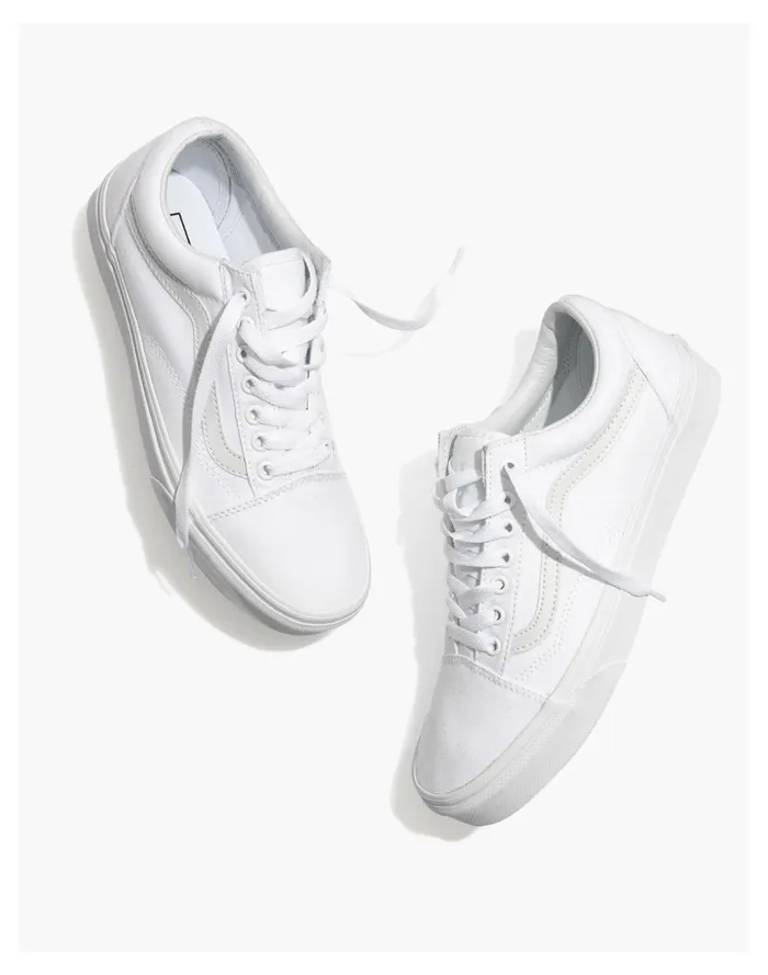 Vans Unisex Old Skool Lace Up Sneakers In Canvas And Suede True White Women Madewell Sneakers