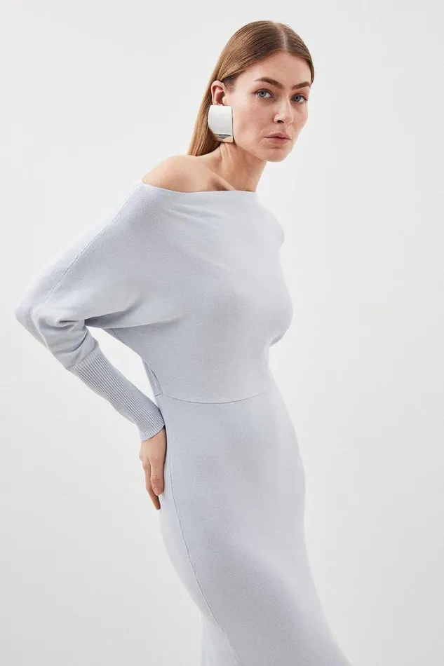 Viscose Blend Asymmetric Knitted Midiaxi Dress Blue Women Karen Millen Dresses