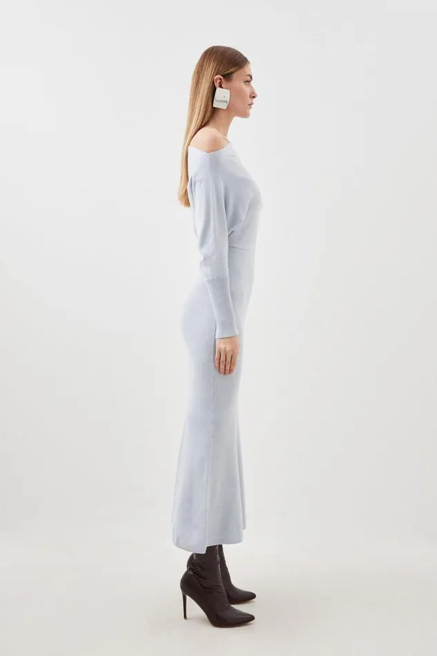 Viscose Blend Asymmetric Knitted Midiaxi Dress Blue Women Karen Millen Dresses