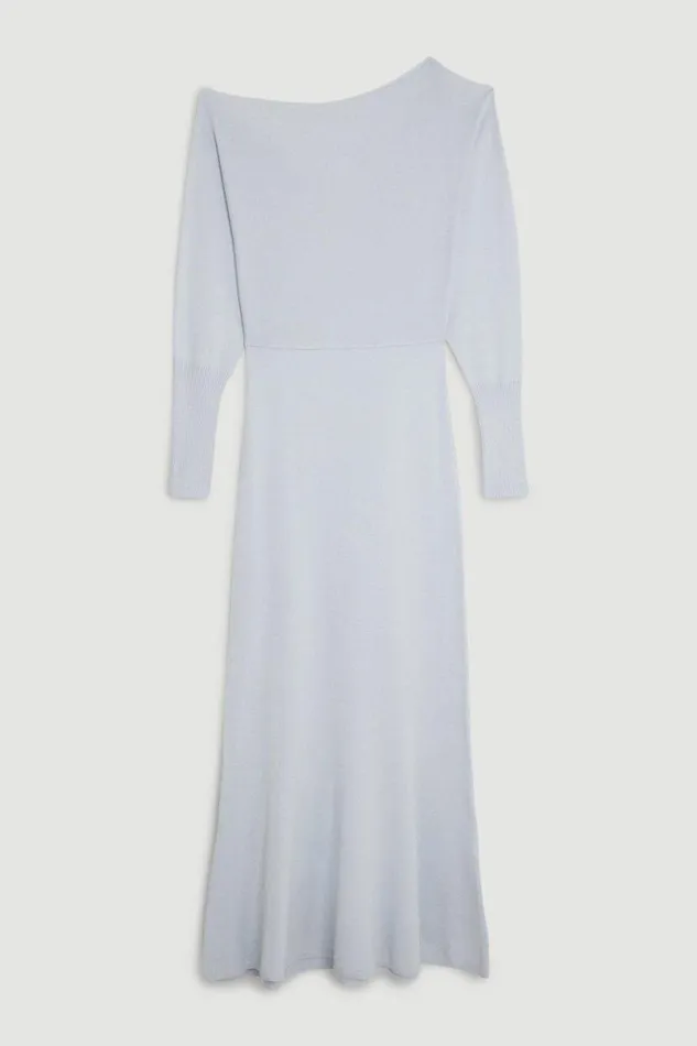 Viscose Blend Asymmetric Knitted Midiaxi Dress Blue Women Karen Millen Dresses