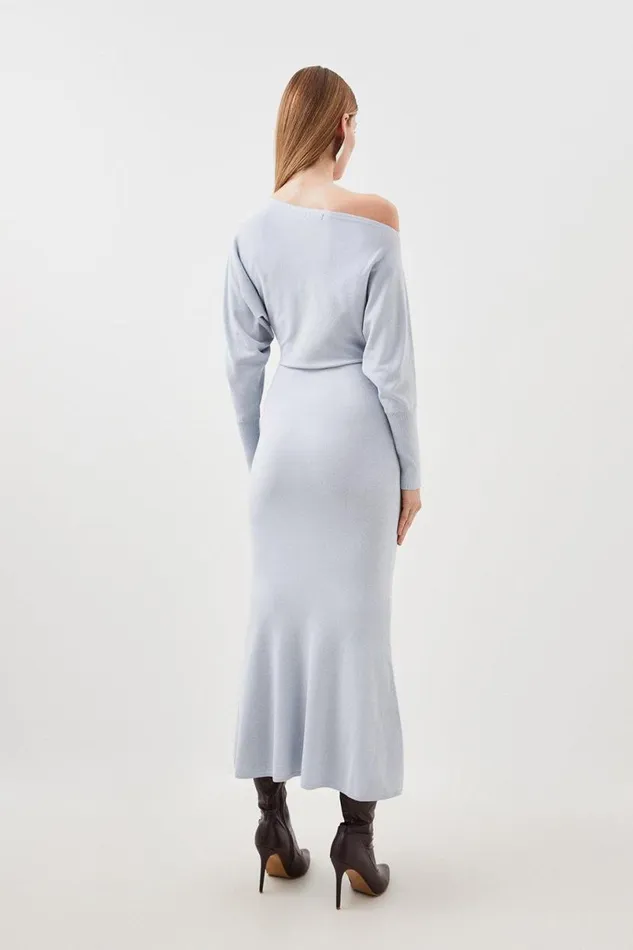 Viscose Blend Asymmetric Knitted Midiaxi Dress Blue Women Karen Millen Dresses