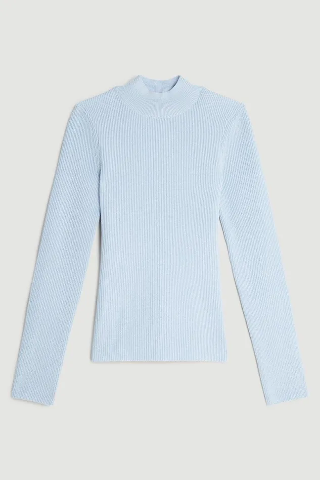 Viscose Blend Compact Rib Knit Funnel Neck Jumper Women Karen Millen Knitwear