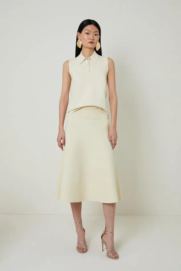 Viscose Blend Milano Knit Polo Top Stone Women Karen Millen Tops