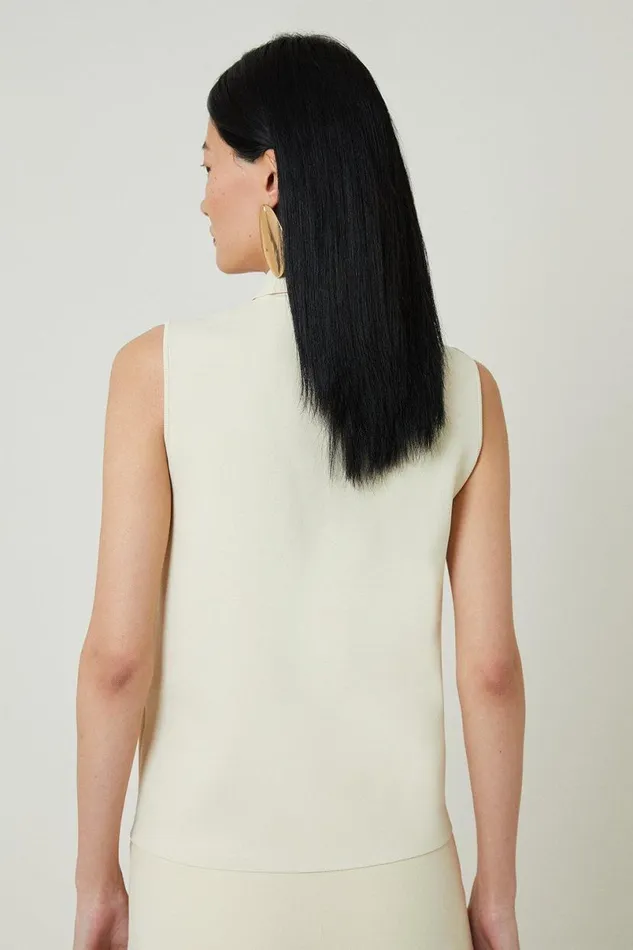 Viscose Blend Milano Knit Polo Top Stone Women Karen Millen Tops