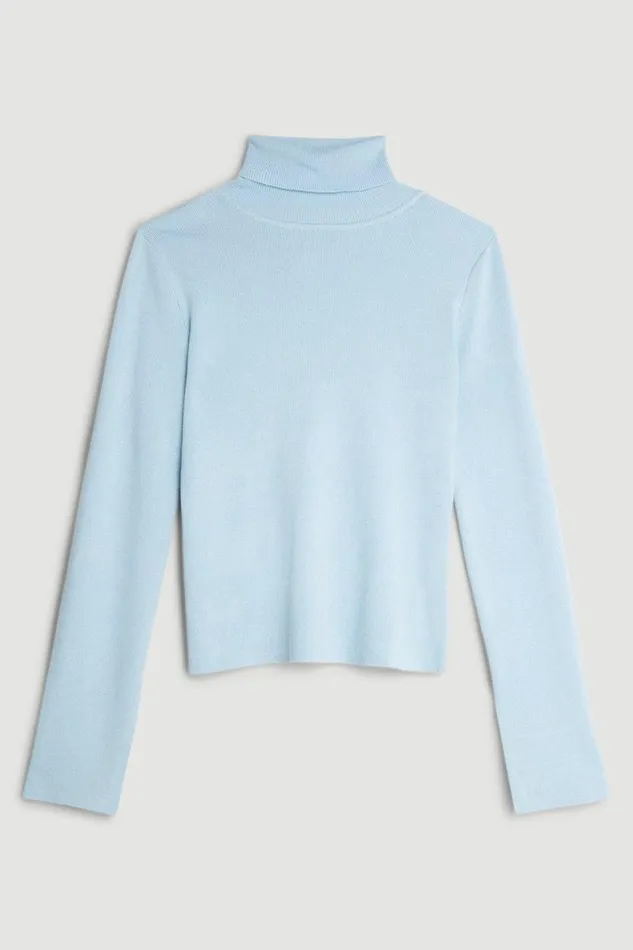 Viscose Blend Turtle Neck Knit Jumper Pale Blue Women Karen Millen Knitwear