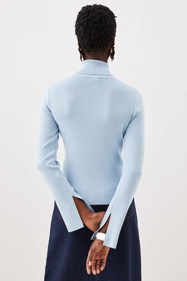 Viscose Blend Turtle Neck Knit Jumper Pale Blue Women Karen Millen Knitwear