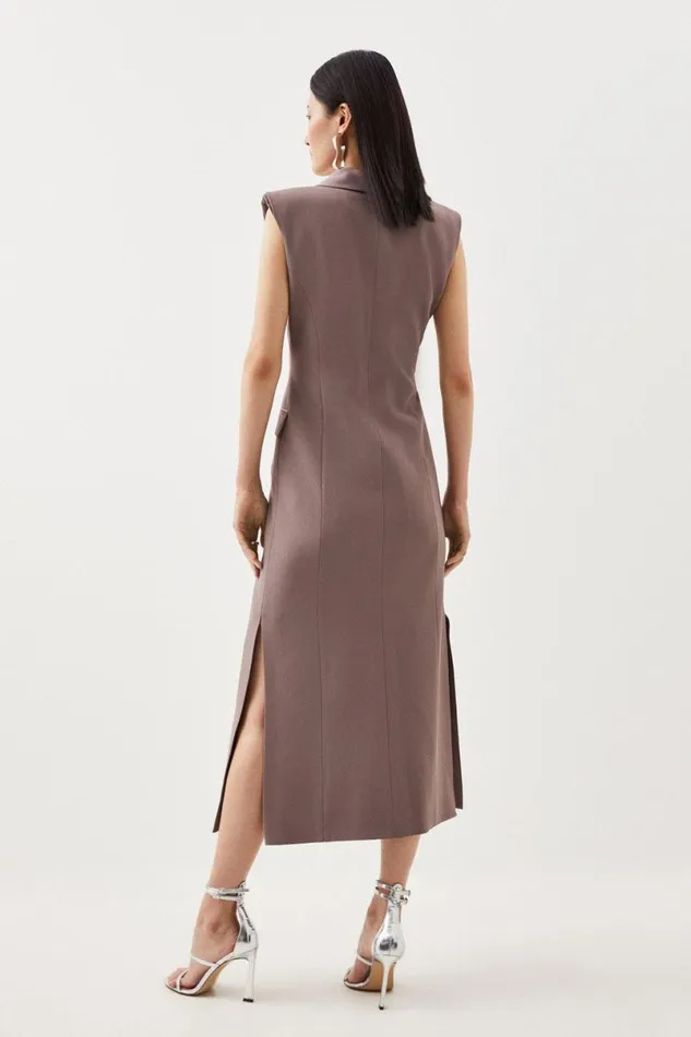 Viscose Satin Back Crepe Tailored Sleeveless Tux Dress Mushroom Women Karen Millen Dresses