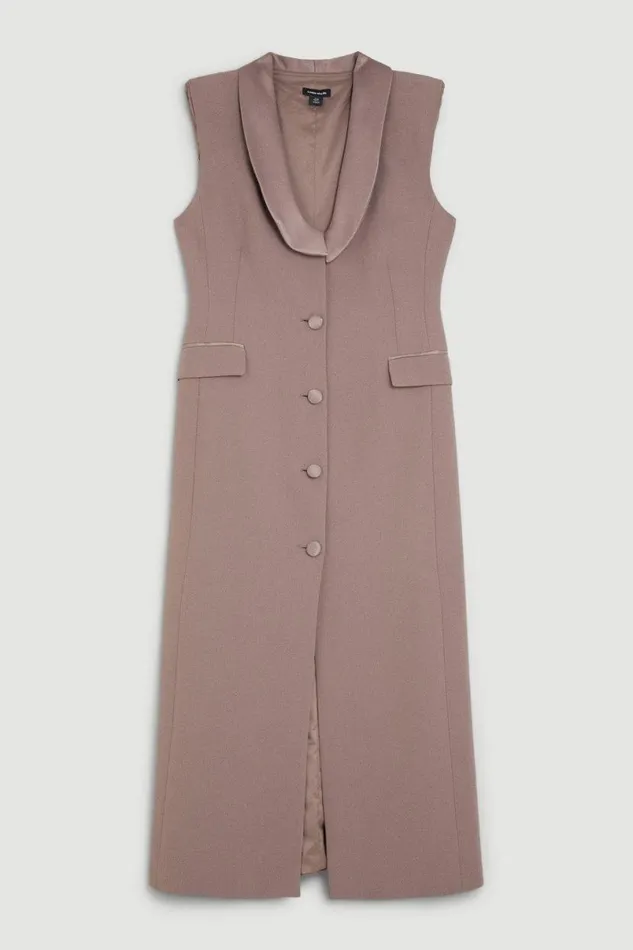 Viscose Satin Back Crepe Tailored Sleeveless Tux Dress Mushroom Women Karen Millen Dresses