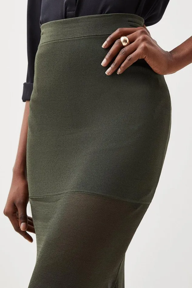 Viscose Sheer Knit Midaxi Skirt Olive Women Karen Millen Dresses