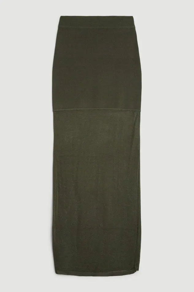 Viscose Sheer Knit Midaxi Skirt Olive Women Karen Millen Dresses