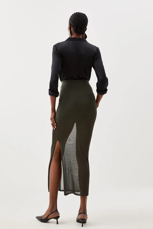 Viscose Sheer Knit Midaxi Skirt Olive Women Karen Millen Dresses