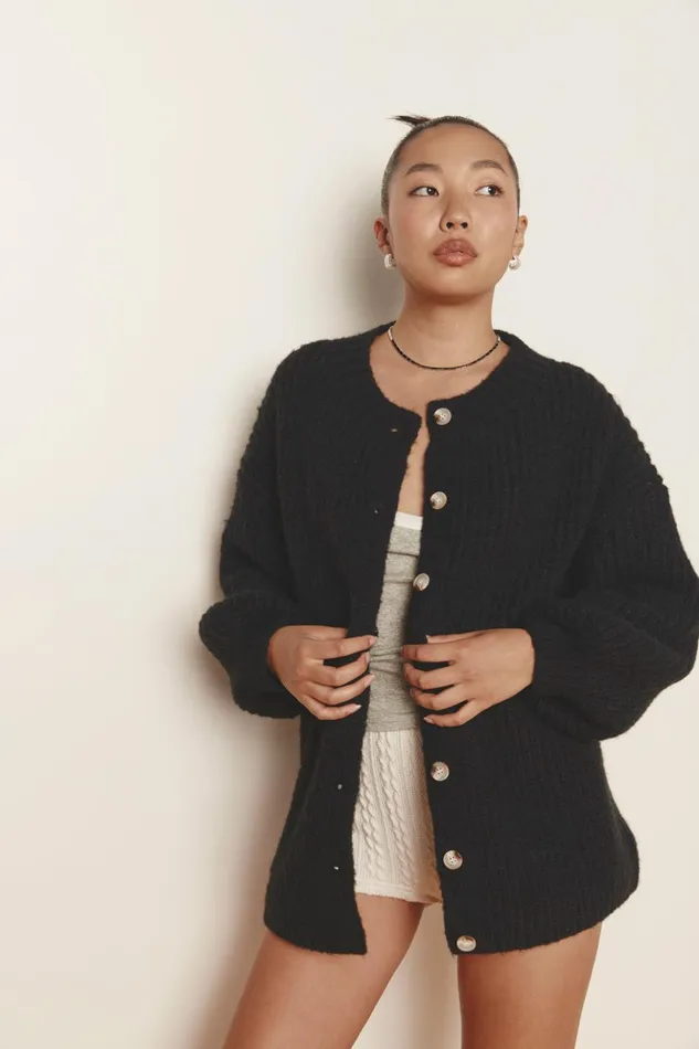 VRG GRL JumpersSweaters Women Penelope Knit Cardigan Black VRG GRL JumpersSweaters Women Penelope Knit Cardigan Black