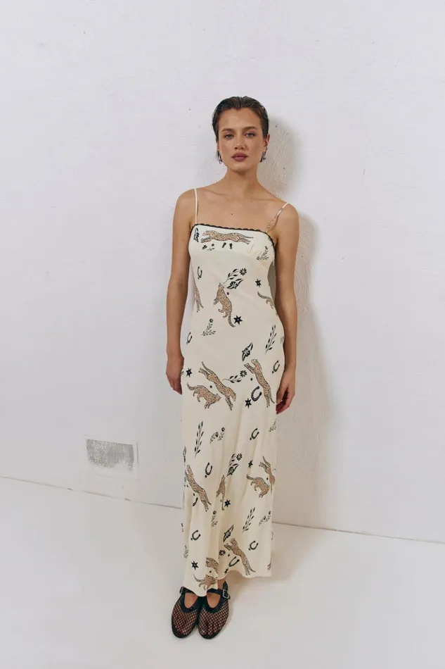 VRG GRL MidiMaxi Dresses Women Cosmic Bias Cut Maxi Dress Cream