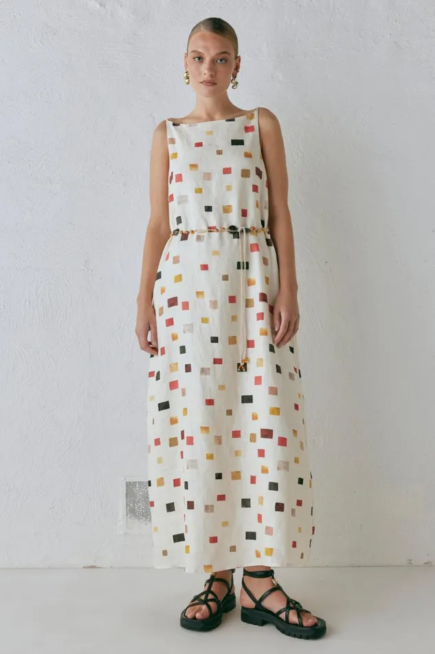 VRG GRL MidiMaxi Dresses Women Elma Linen Midi Dress Tile