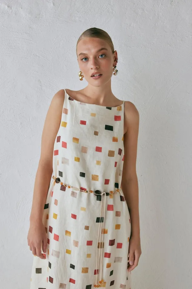 VRG GRL MidiMaxi Dresses Women Elma Linen Midi Dress Tile