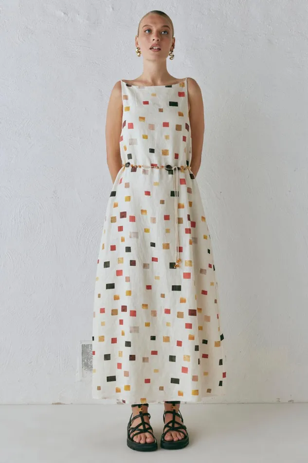 VRG GRL MidiMaxi Dresses Women Elma Linen Midi Dress Tile