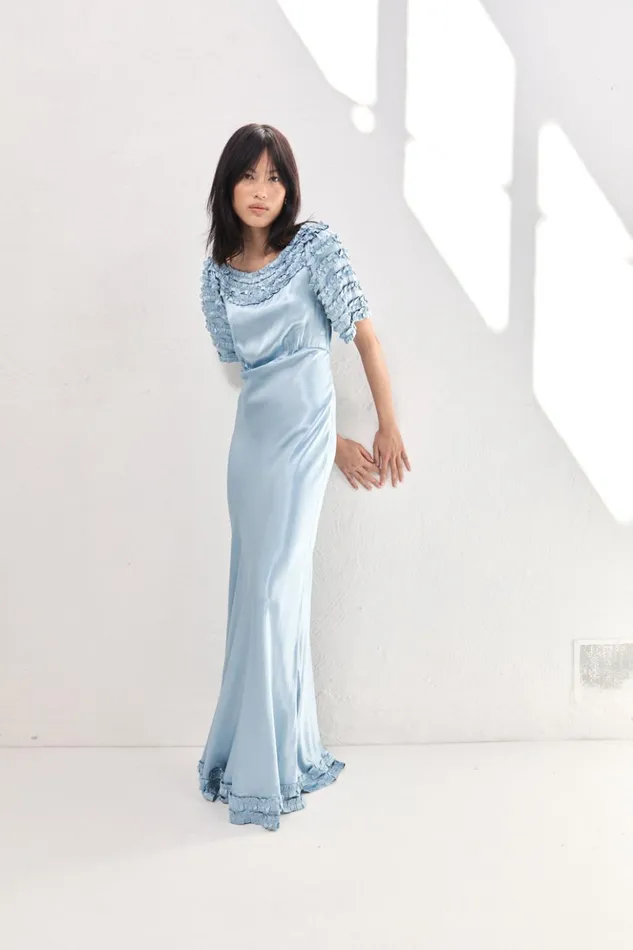 VRG GRL MidiMaxi Dresses Women Freja Satin Maxi Dress Sky VRG GRL MidiMaxi Dresses Women Freja Satin Maxi Dress Sky
