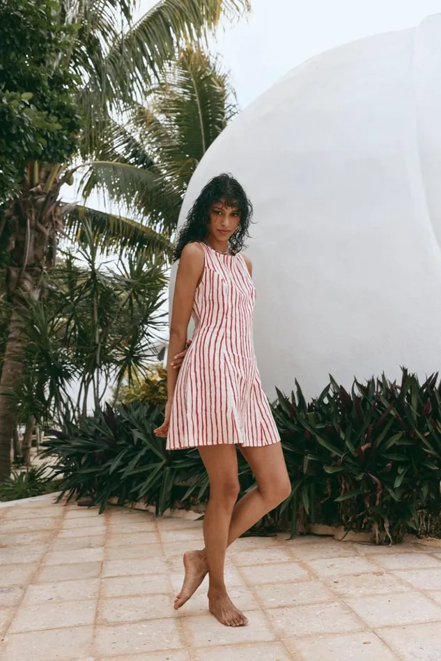VRG GRL Mini Dresses Women Chloe Linen Mini Dress Stripe