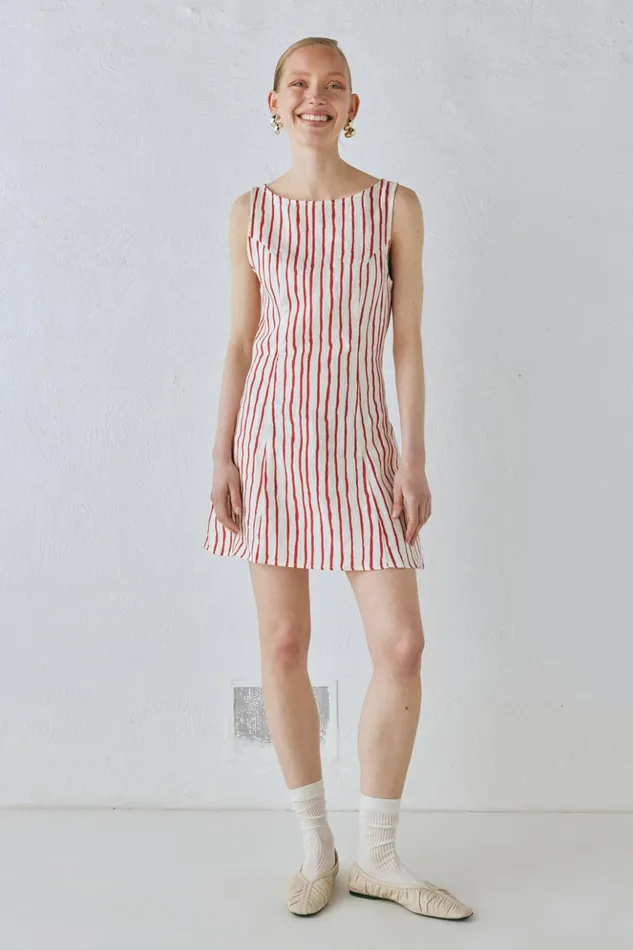 VRG GRL Mini Dresses Women Chloe Linen Mini Dress Stripe VRG GRL Mini Dresses Women Chloe Linen Mini Dress Stripe
