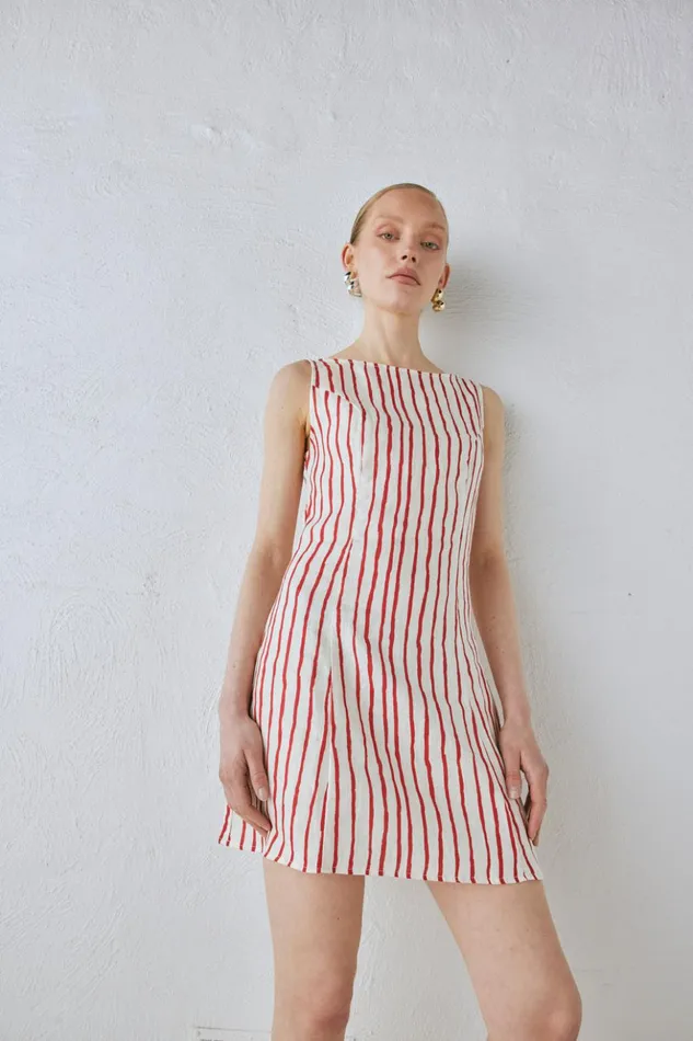 VRG GRL Mini Dresses Women Chloe Linen Mini Dress Stripe VRG GRL Mini Dresses Women Chloe Linen Mini Dress Stripe
