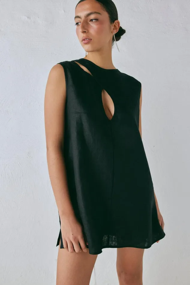 VRG GRL Mini Dresses Women Yuri Linen Mini Dress Black