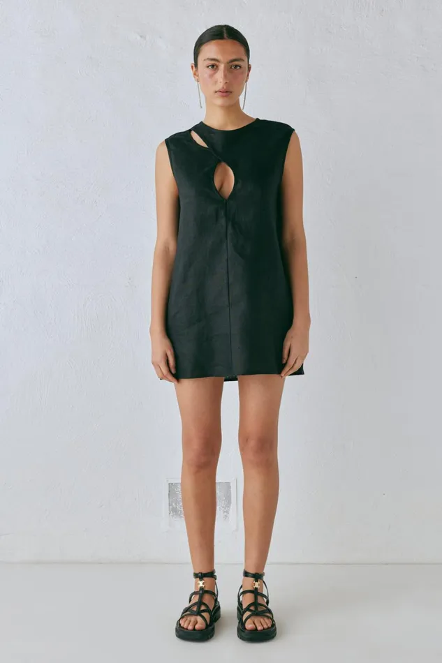 VRG GRL Mini Dresses Women Yuri Linen Mini Dress Black VRG GRL Mini Dresses Women Yuri Linen Mini Dress Black