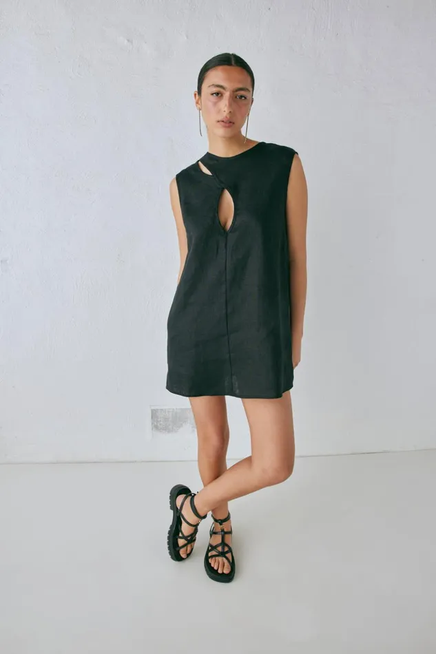 VRG GRL Mini Dresses Women Yuri Linen Mini Dress Black VRG GRL Mini Dresses Women Yuri Linen Mini Dress Black
