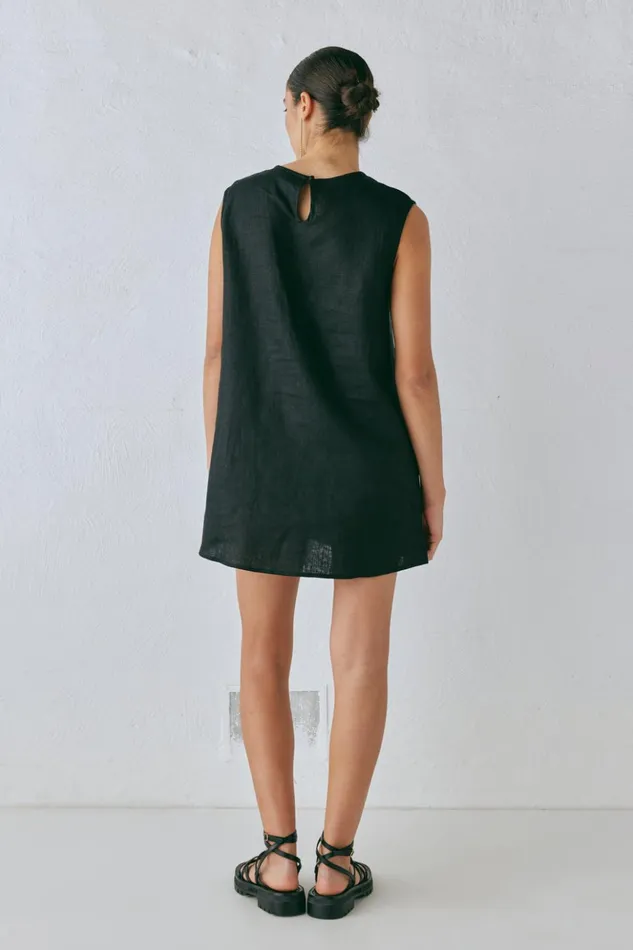 VRG GRL Mini Dresses Women Yuri Linen Mini Dress Black VRG GRL Mini Dresses Women Yuri Linen Mini Dress Black