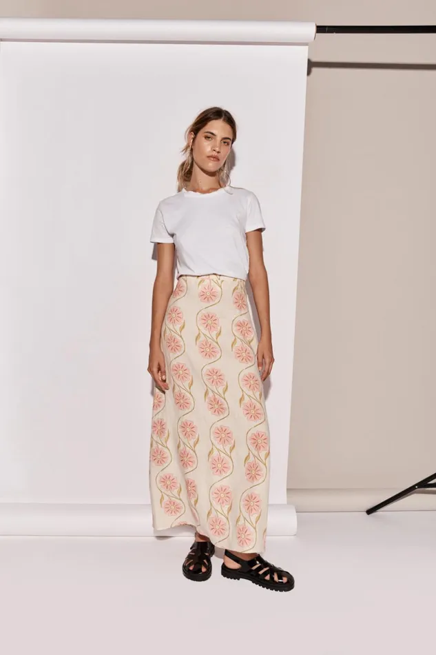 VRG GRL Sets Women Ari Linen Maxi Skirt Bloom
