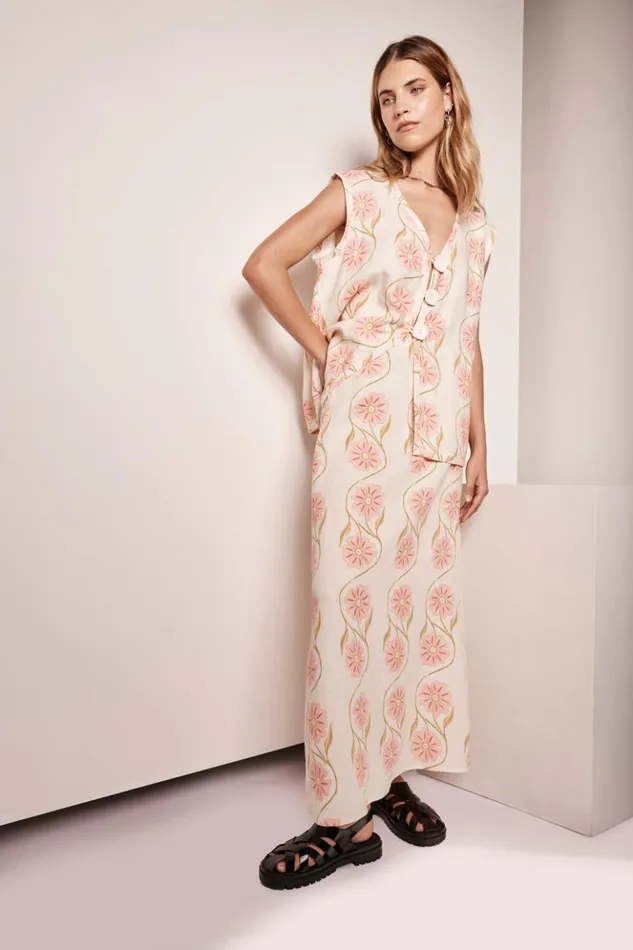 VRG GRL Sets Women Ari Linen Maxi Skirt Bloom