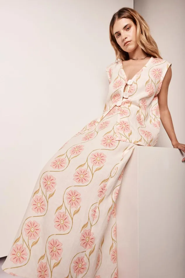 VRG GRL Sets Women Ari Linen Maxi Skirt Bloom
