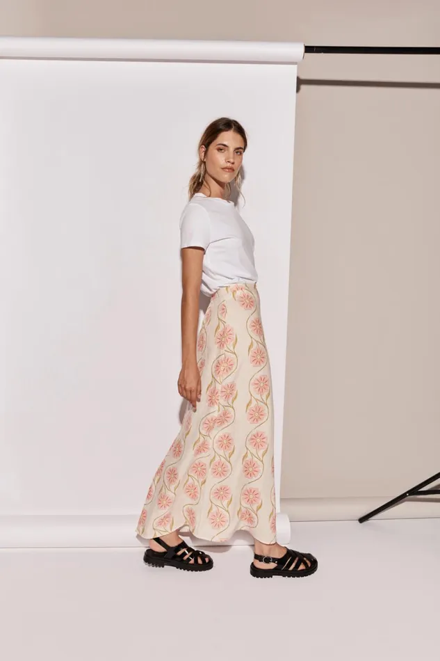 VRG GRL Sets Women Ari Linen Maxi Skirt Bloom