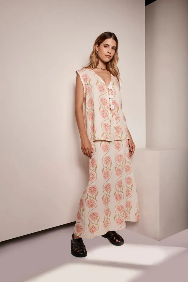 VRG GRL Sets Women Ari Linen Maxi Skirt Bloom