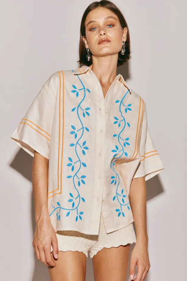 VRG GRL Shirts Women Sunsets In Capri Linen Shirt Natural
