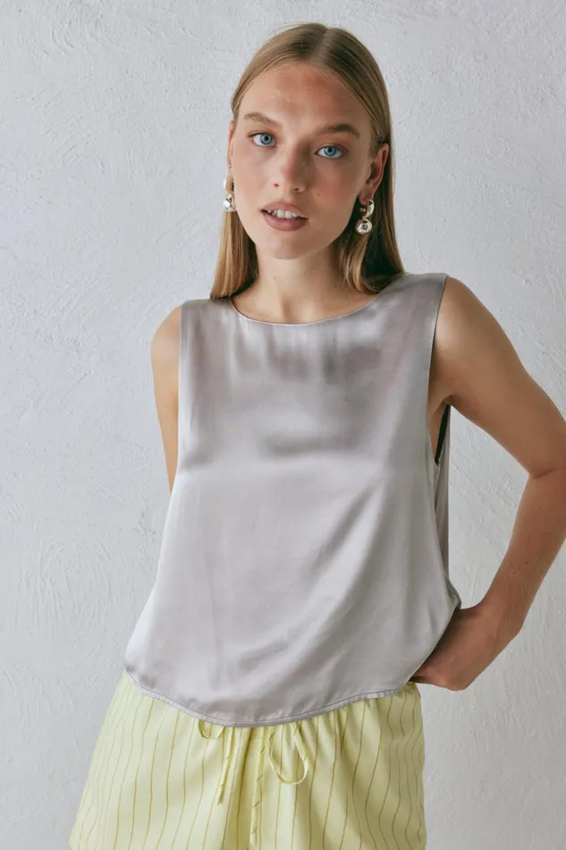 VRG GRL Sleeveless Women Lira Satin Top Silver VRG GRL Sleeveless Women Lira Satin Top Silver