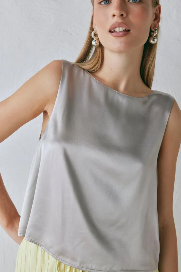 VRG GRL Sleeveless Women Lira Satin Top Silver VRG GRL Sleeveless Women Lira Satin Top Silver